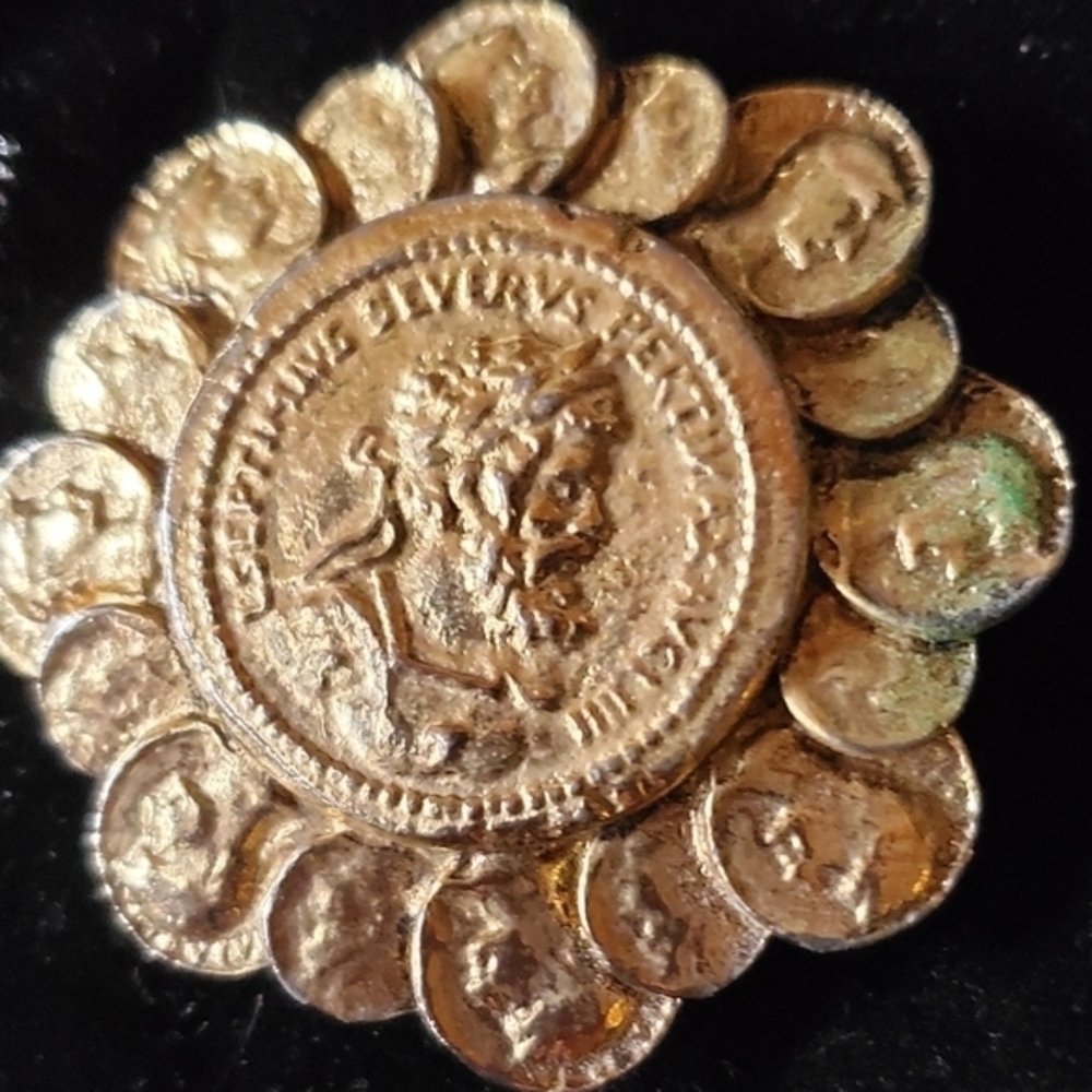 Vintage Gold Roman Coin brooch/ Clip